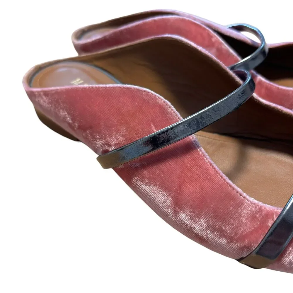 Malone Souliers‎ Pink Velvet Fabric Maureen Flat Mules Size 38